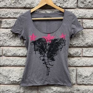 Converse Gray Tee with Pink Star Accents